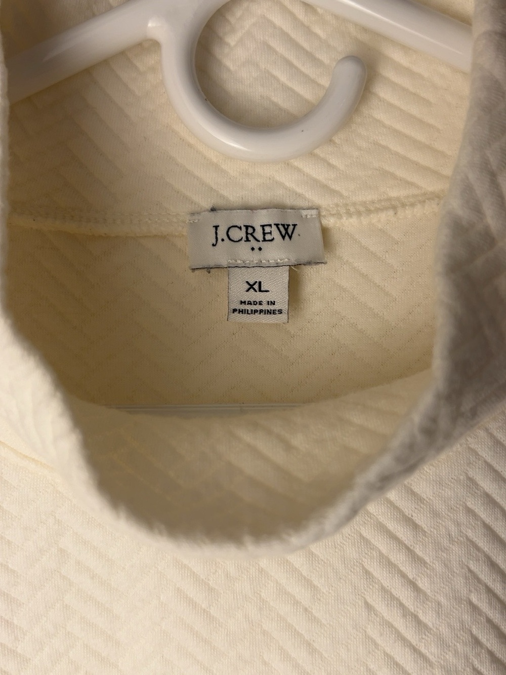 J.Crew Ivory Herringbone Quilted Mock Neck Side Snap Sweatshirt XL - Picture 4 of 9